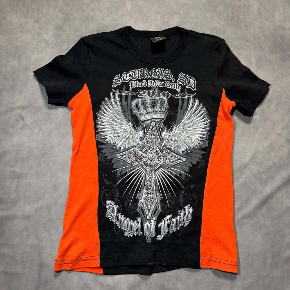 USA‎ Biker Design Sturgis 2010 Angel of Faith Rhinestone Graphic T-Shirt Black S